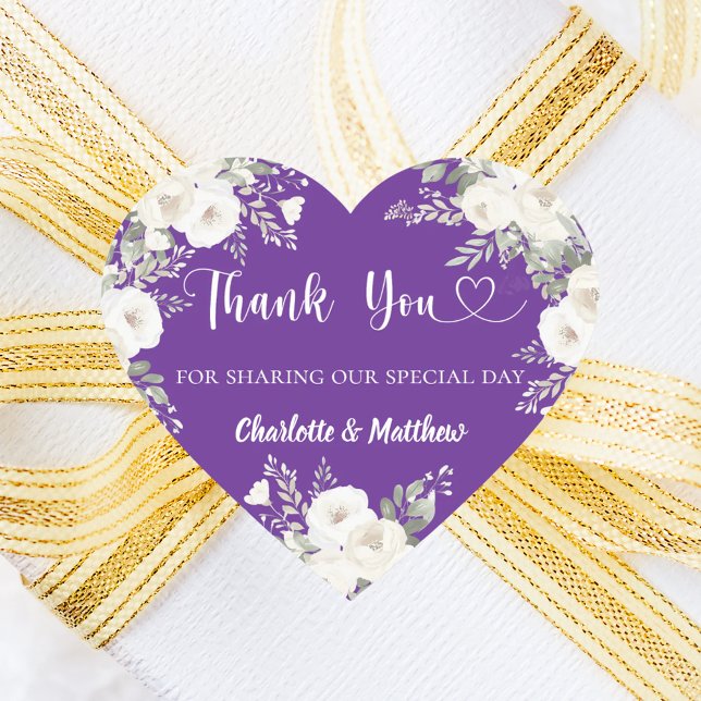 Sticker Cœur Purple blanc fleurons coeur merci mariage (Créateur téléchargé)
