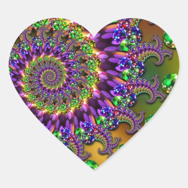 Sticker Cœur Purple & Green Bokeh Motif fractal (Devant)