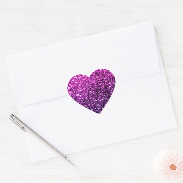 Sticker Cœur Purple Pink Ombre faux parties scintillant scintil (Enveloppe)