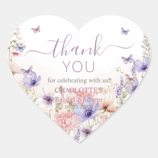 Sticker Cœur Purple Pink Wildflower Butterflies Love in Bloom (Devant)