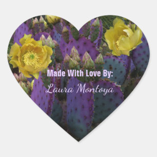 Sticker Cœur Purple Prickly Pear Opuntia Cactus Fleurs Jaunes