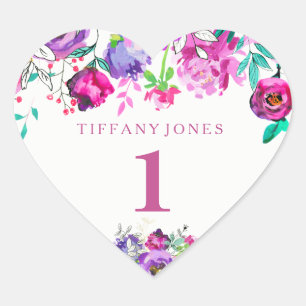 Sticker Cœur Purple Rose Floral Girl 1er Anniversaire Amour coe