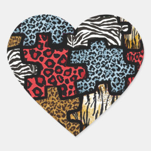 Sticker Cœur Puzzle Rockabilly Impression Animale RAB