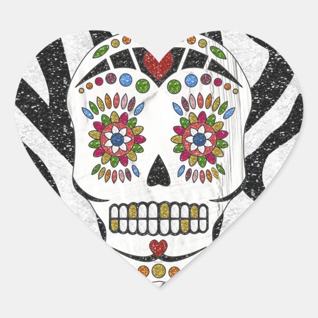 Sticker Cœur RAB Rockabilly Sugar Skull on Zebra (Devant)