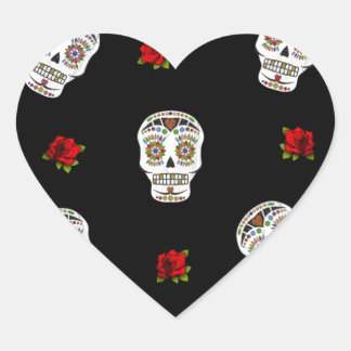 Sticker Cœur RAB Rockabilly Sugar Skulls Roses On Black