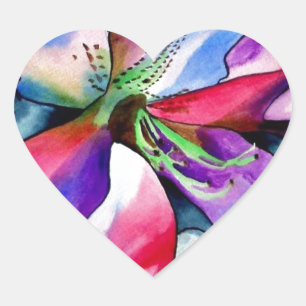 Sticker Cœur Rainbow Azalea fleur aquarelle originale