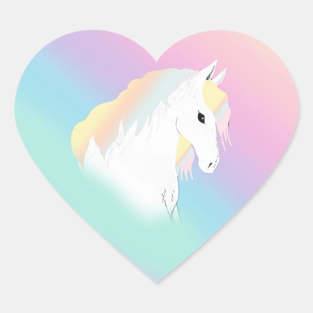 Sticker Cœur Rainbow Horse Unicorn Equestrium Girly (Devant)
