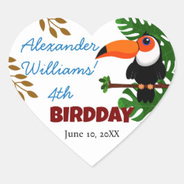 Sticker Cœur Rainforest Cute Toucan Bird Party