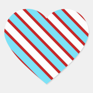 Sticker Cœur Rayures diagonales de rouge de turquoise