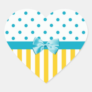 Sticker Cœur Rayures jaunes Girly avec le ruban bleu