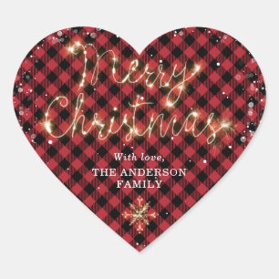 Sticker Cœur Red Buffalo Plaid Neige Sparkly Joyeux Noël