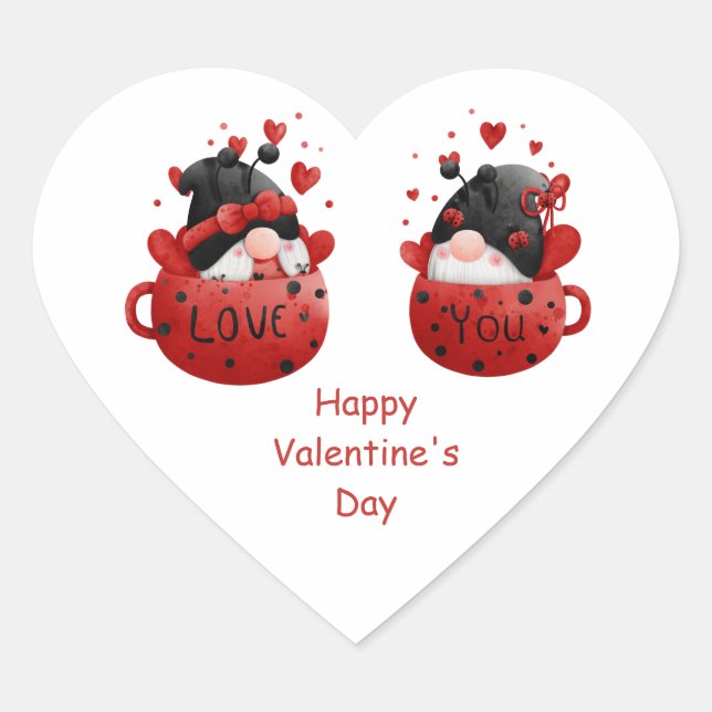 Sticker Cœur Red Gnomes mignon Whimsical Adorable Saint Valenti (Devant)