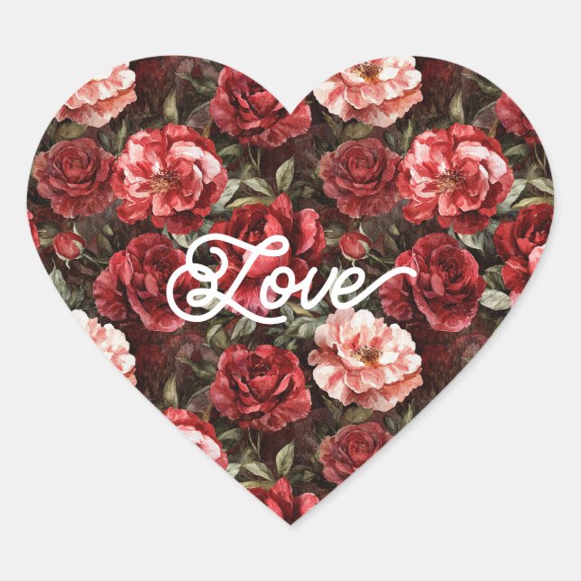 Sticker Cœur Red Pink Rose Flowers (Devant)