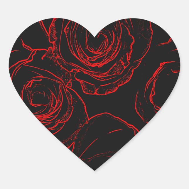 Sticker Cœur Red Roses Arrière - plan noir (Devant)