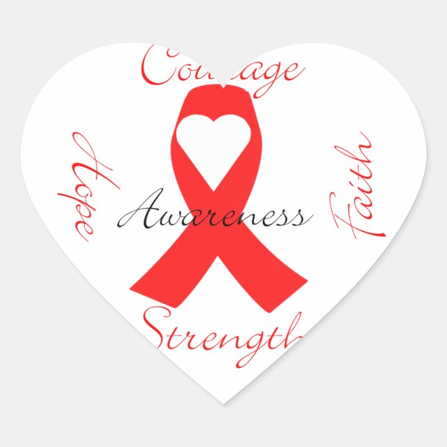 Sticker Cœur Red Support Ruban Sensibilisation Hope Faith Coura (Devant)