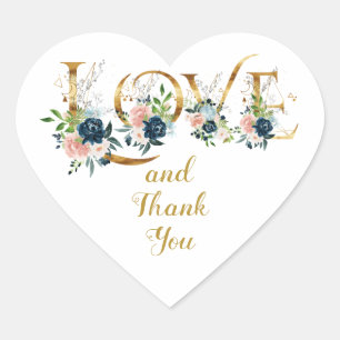 Sticker Cœur Remerciements Fleurs aquarelle et or LOVE
