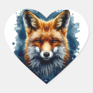 Sticker Cœur Renard Aesthetic Lune Forestière Aquarelle