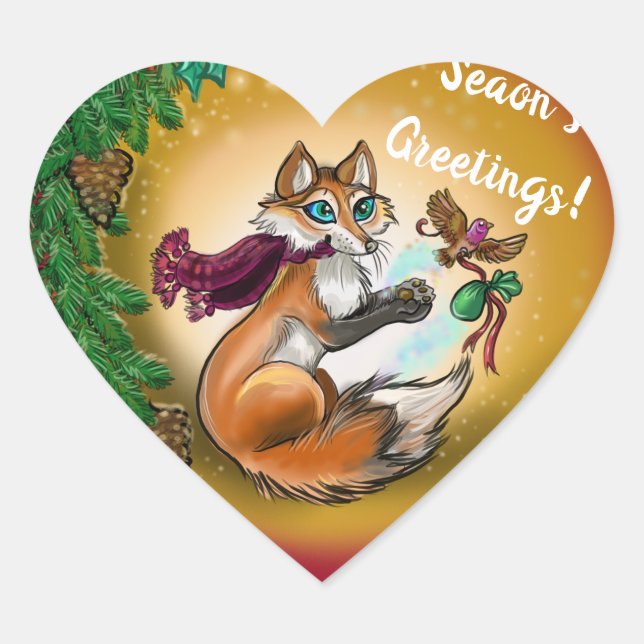 Sticker Cœur Renard cadeau de Noël (Devant)