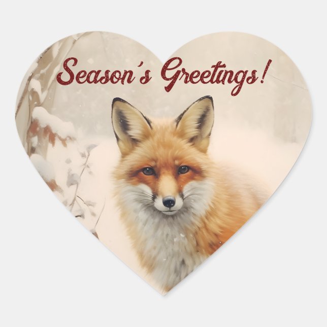 Sticker Cœur Renard dans la neige (Devant)