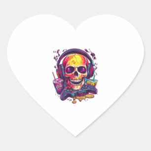 Sticker Cœur Respecte Prêt � Amusant Gamer Crâne