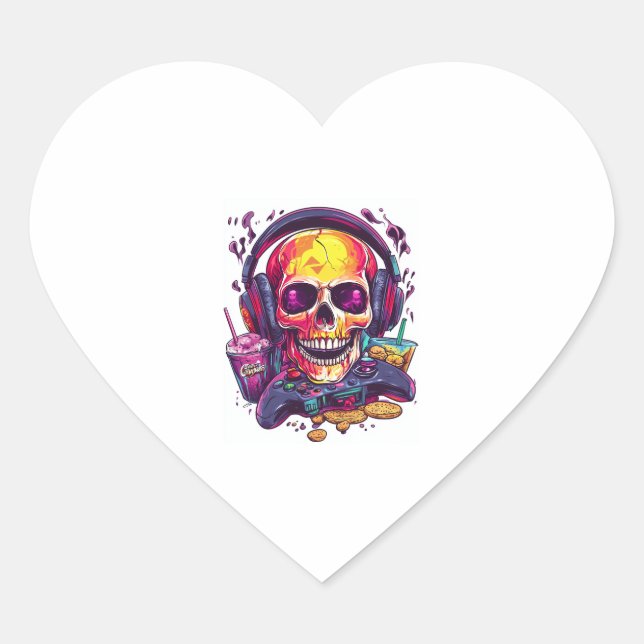 Sticker Cœur Respecte Prêt � Amusant Gamer Crâne (Devant)