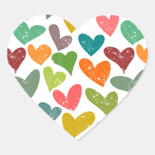 Sticker Cœur Retro Colorful Super Valentine Coeurs Motif