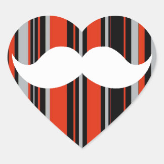 Sticker Cœur Retro Mustache Party Orange stries