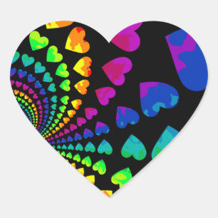 Sticker Cœur Rétro rainbow hearts on black