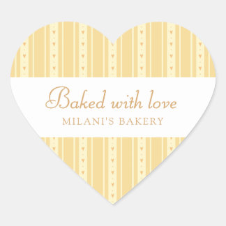 Sticker Cœur Retro Yellow And Orange Heart Stripes Bakery