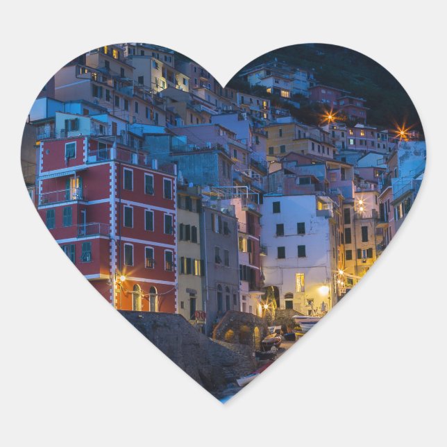 Sticker Cœur Riomaggiore la nuit Cinque Terre Ligurie Italie (Devant)