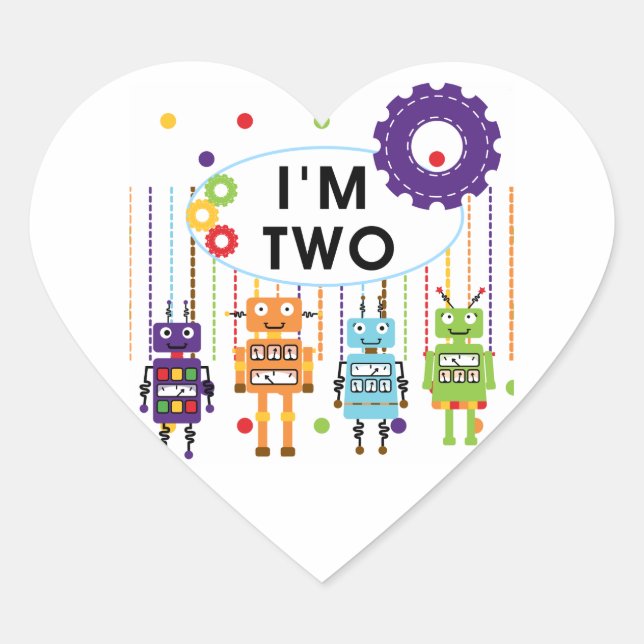 Sticker Cœur Robot 2e chemises et cadeaux d'anniversaire (Devant)