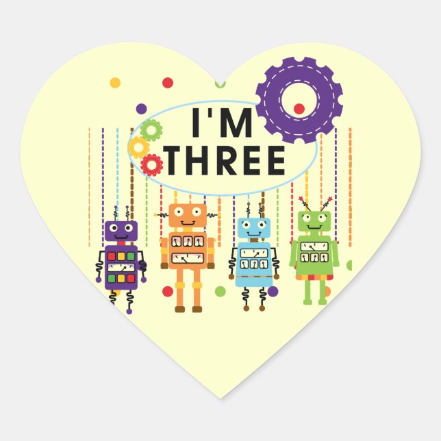 Sticker Cœur Robot T-shirts et cadeaux d'anniversaire 3e (Devant)