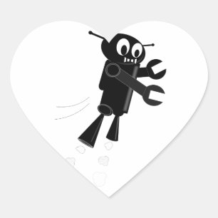 Sticker Cœur Robot volant noir