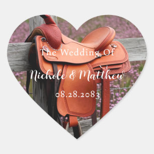 Sticker Cœur Romance rustique : Selle sur la clôture Mariage