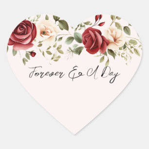 Sticker Cœur Romantique Crème rouge Roses Blush Pink Mariage