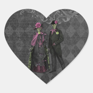 Sticker Cœur Romantique Halloween Skeleton Couple