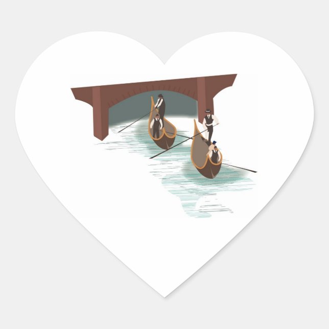 Sticker Cœur Romantique Venise Gondolas Coeurs Mariages (Devant)