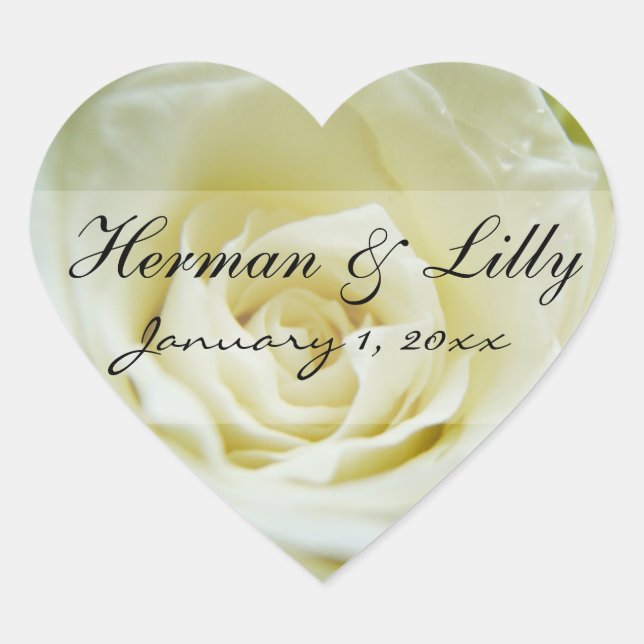 Sticker Cœur Rose blanche Mariage personnalisé (Devant)
