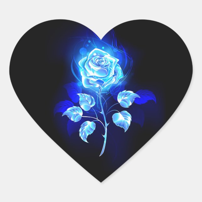 Sticker Cœur Rose bleu brûlant (Devant)