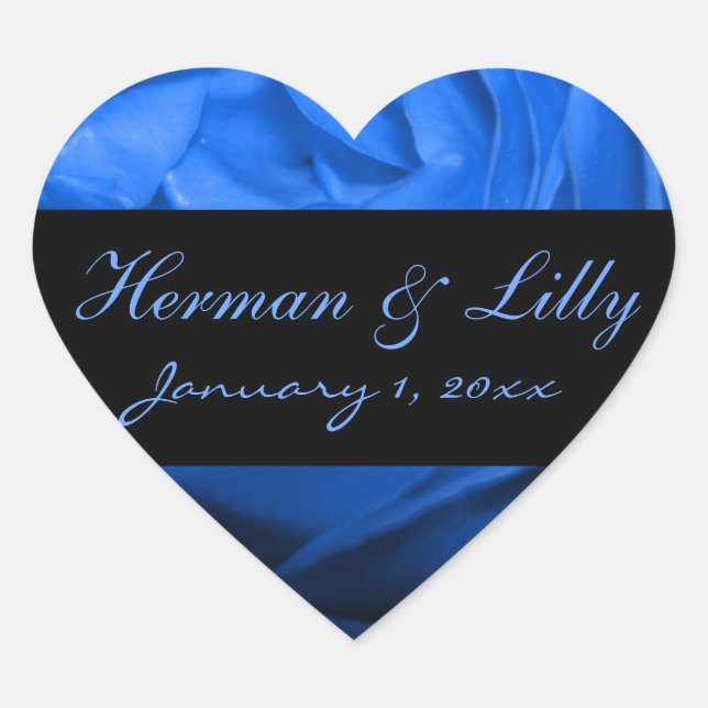 Sticker Cœur Rose bleu profond Mariage personnalisé (Devant)