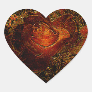 Sticker Cœur Rose d'éclatement orange d'impression de fleurs