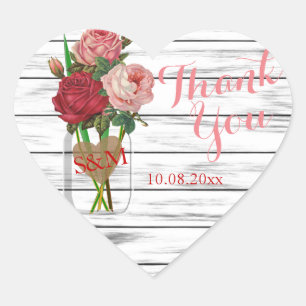 Sticker Cœur Rose élégant Mason Jar - Merci