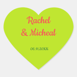 Sticker Cœur Rose et vert Beau Mariage