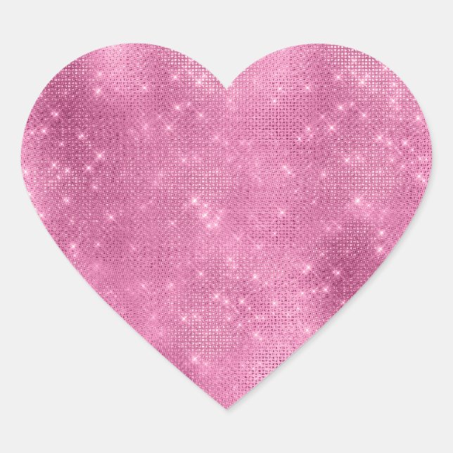 Sticker Cœur Rose girly pailleté scintillant (Devant)