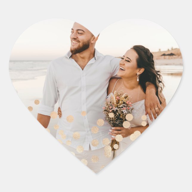 Sticker Cœur Rose Gold Foil Confetti Mariage Photo (Devant)