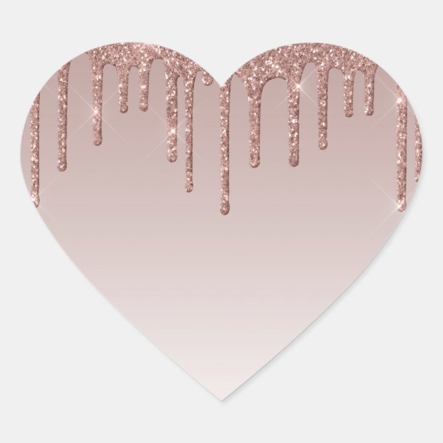 Sticker Cœur Rose Gold Glitter Liquide Drips (Devant)
