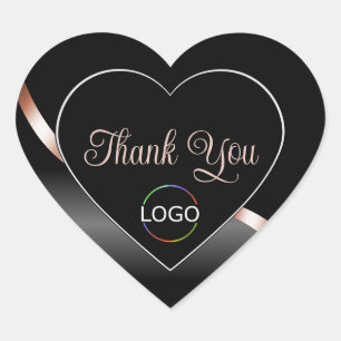 Sticker Cœur Rose Gold Ondulée Noire Élégante avec Logo Merci