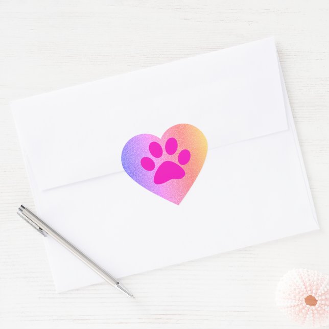 Sticker Cœur Rose Gold Pailleté Empreintes de Patte Roses Fêtes (Enveloppe)
