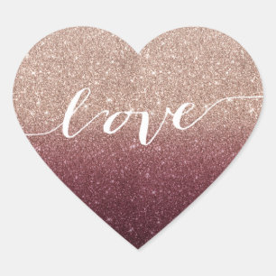 Sticker Cœur Rose Gold Parties scintillant Ombre Love Wedding F