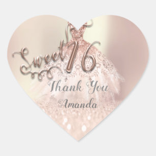 Sticker Cœur Rose Gold Sweet 16th Princess Heart Merci robe